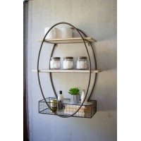 Tall Oval Metal Frame Wall Unit with Recycle Wood Shelves 841628143249  273313710789